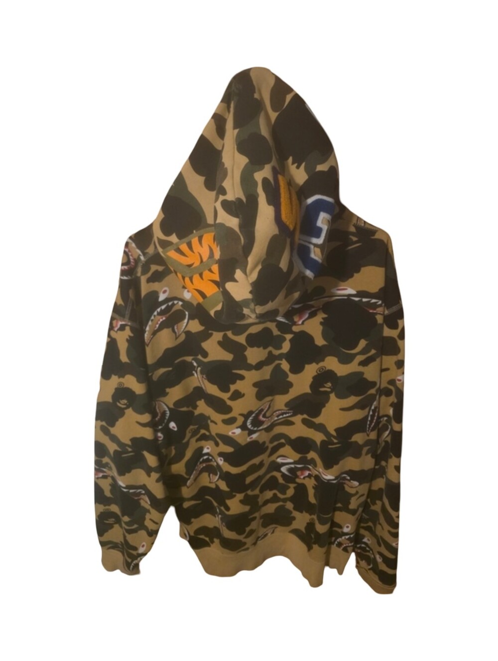 Bape Tan & Green Camo Shark Zip Hoodie with Orange Detail